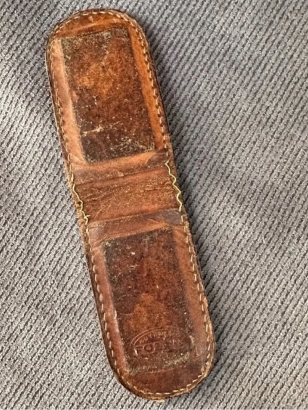 Vintage Fossil leather magnetic money clip golf classic used